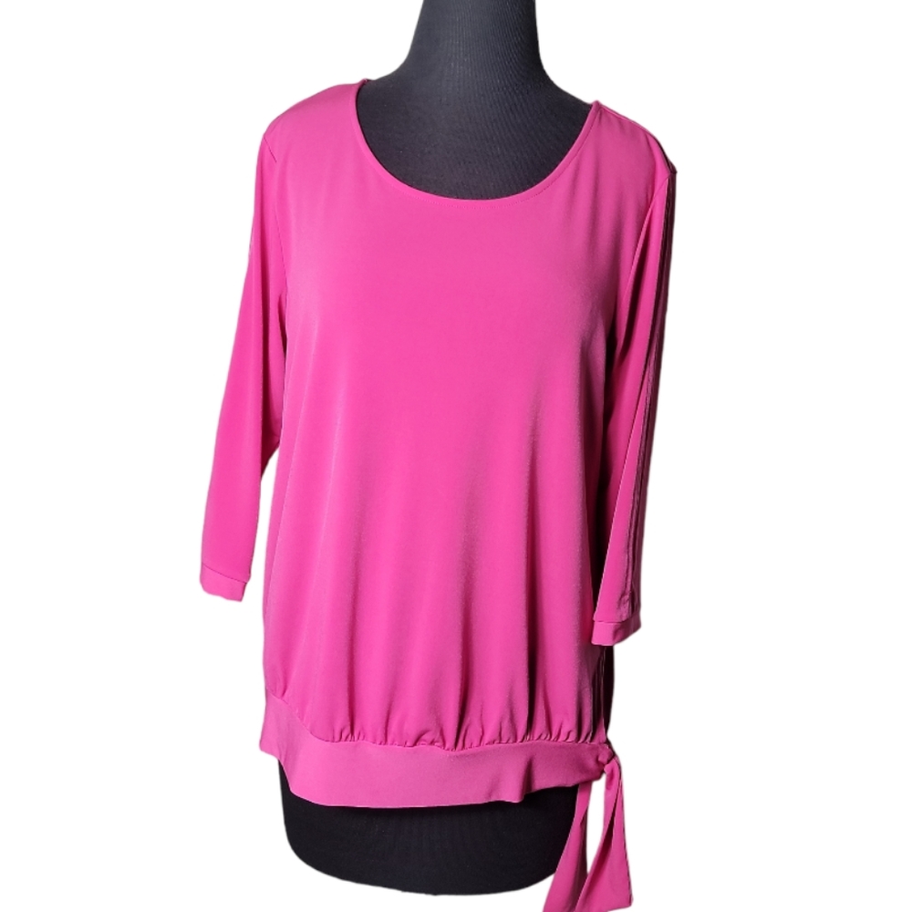 Studio Works hot pink scoop neck side tie 3/4 sleeve blouse women's petite large